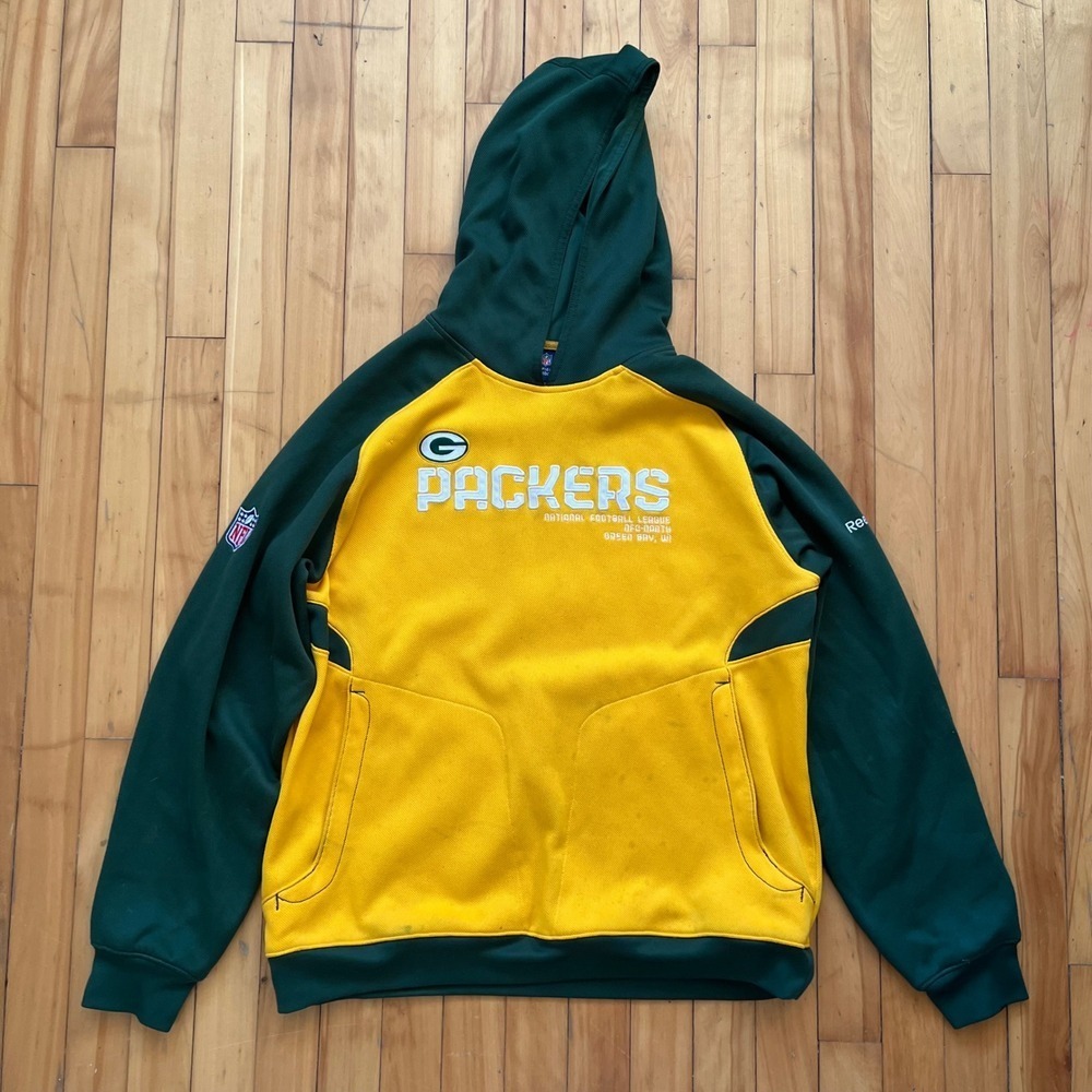 Reebok Green Bay Packers NFL Football Hoodie Sweatshirt Mens Large